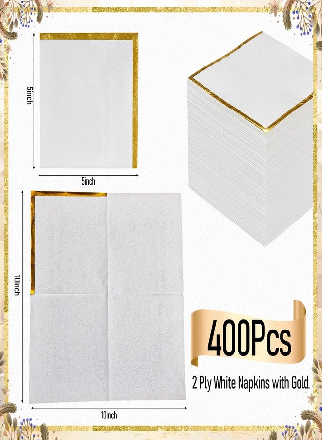 ForraFun 400 Pcs Cocktail Napkins Bulk 2 Ply White Napkins with Gold Trim 5x5 Inch Gold Foil Beverage Dessert Disposable Paper for Wedding Baby Shower Christmas Birthday Anniversary - Image 3
